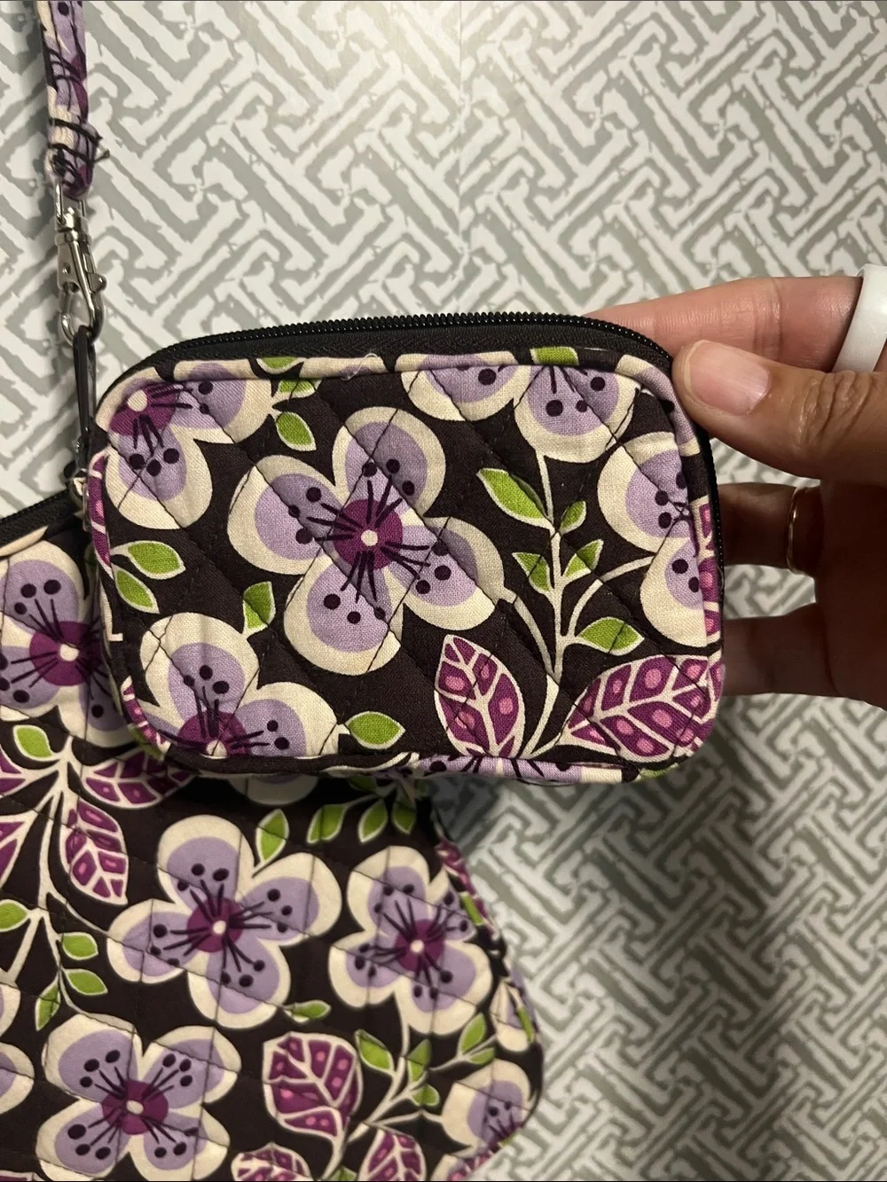 Vera Bradley Purple & Green Quilted Wristlet Wallet Case with Accessory Pouch